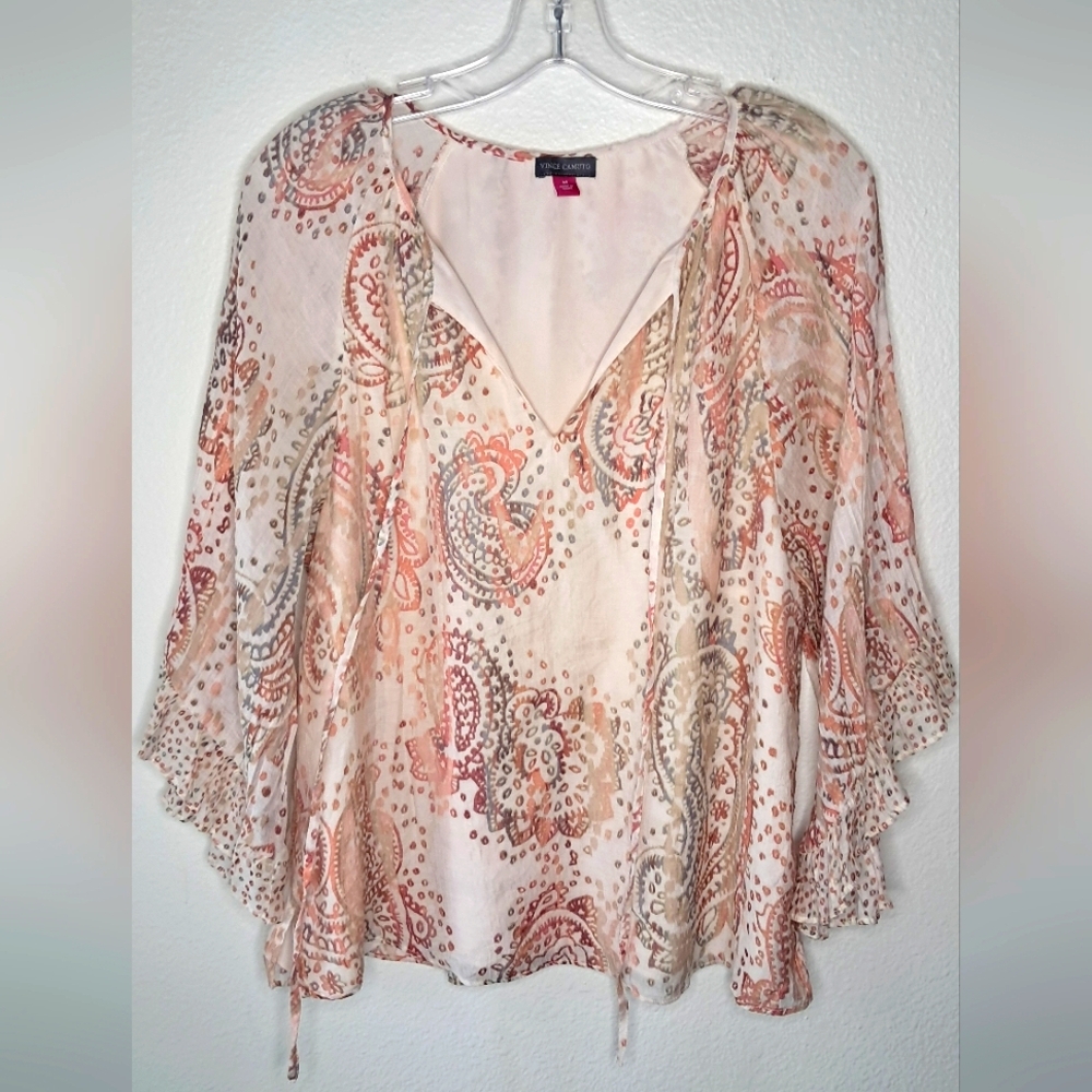 Vince Camuto Cream Bell Sleeve Blouse with Asymmetrical Tie Front